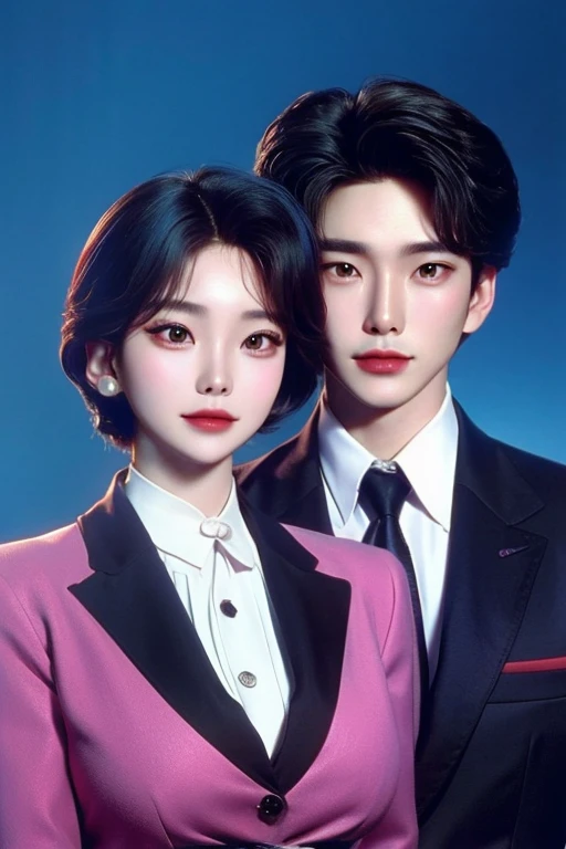 A 80s Korean power business couple male and female almost 80s korean modellike for both males females cute attractive good looking handsome