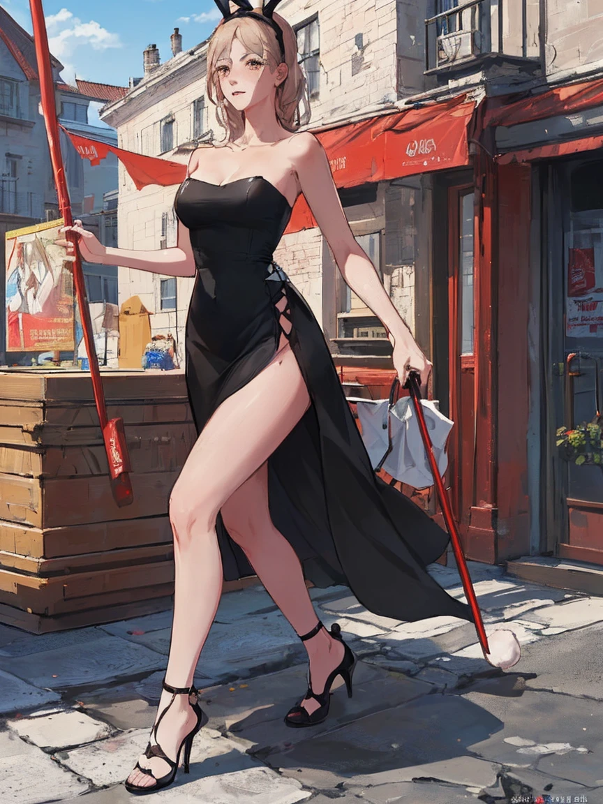 ((１woman:1.9)),((((A dress with a white skirt:1.9, Bunny headband, High heels, Has a walking stick, Red Corner)))), masterpiece，Red Corner, ((Red Corner)), full body, (masterpiece, Highest quality, 8k, 1 person, A perfectly balanced body, Official Art、Highest quality、Unity 8k wallpaper、32K、masterpiece、Ultra-detailed、high resolution、Realistic、Photorealistic:1.2), , ((A woman in a black strapless dress with a white hem:1.9)), clavicle:1.2,cartoon,realistic,desney theme,holding sword,vampire,
