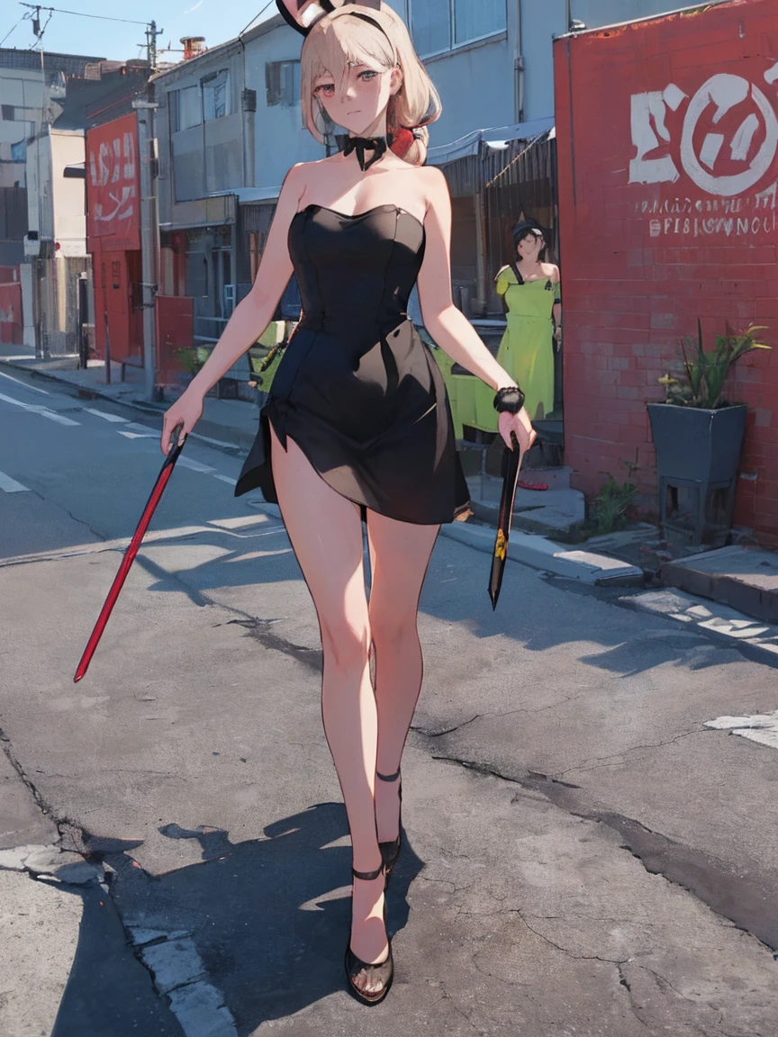 ((１woman:1.9)),((((A dress with a white skirt:1.9, Bunny headband, High heels, Has a walking stick, Red Corner)))), masterpiece，Red Corner, ((Red Corner)), full body, (masterpiece, Highest quality, 8k, 1 person, A perfectly balanced body, Official Art、Highest quality、Unity 8k wallpaper、32K、masterpiece、Ultra-detailed、high resolution、Realistic、Photorealistic:1.2), , ((A woman in a black strapless dress with a white hem:1.9)), clavicle:1.2,cartoon,realistic,desney theme,holding sword,vampire,
