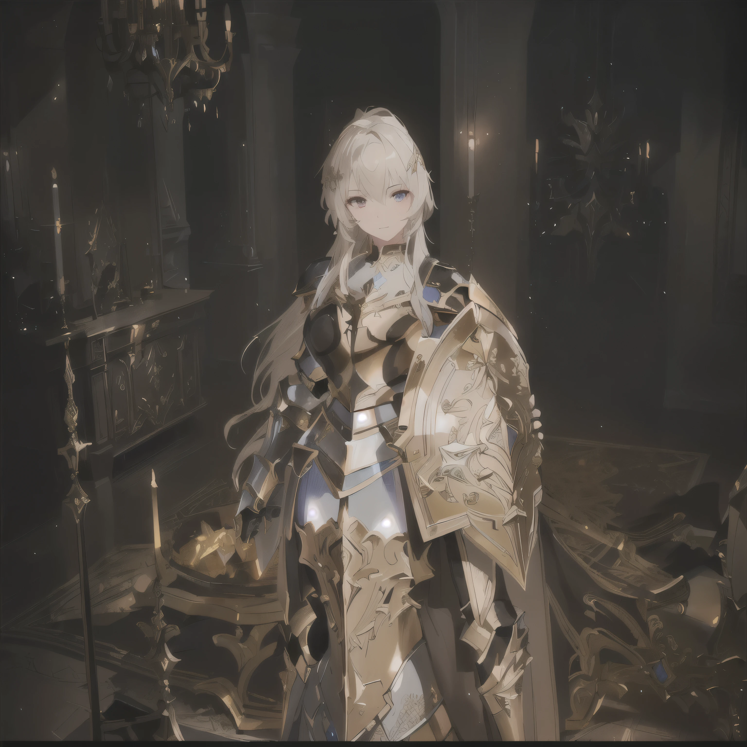 there is a woman in a knight costume standing in a room, gorgeous female paladin, lineage 2 revolution style, dressed in light armor, picture of female paladin, armor girl, of a beautiful female knight, beautiful female knight, portrait of female paladin, light coming off of the armor, artgerm ; 3d unreal engine, fantasy paladin woman