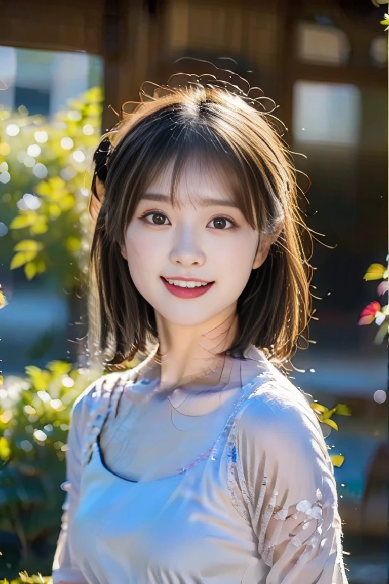  (8k, RAW photo, best quality, masterpiece:1.2), (realistic, photo-realistic:1.4), (extremely detailed 8k wallpaper), Japanese pretty woman in school. blue buruma, short bob hair, black hair, standing
