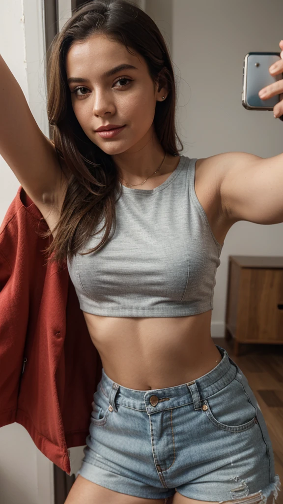 Selfie with crop top and shorts
