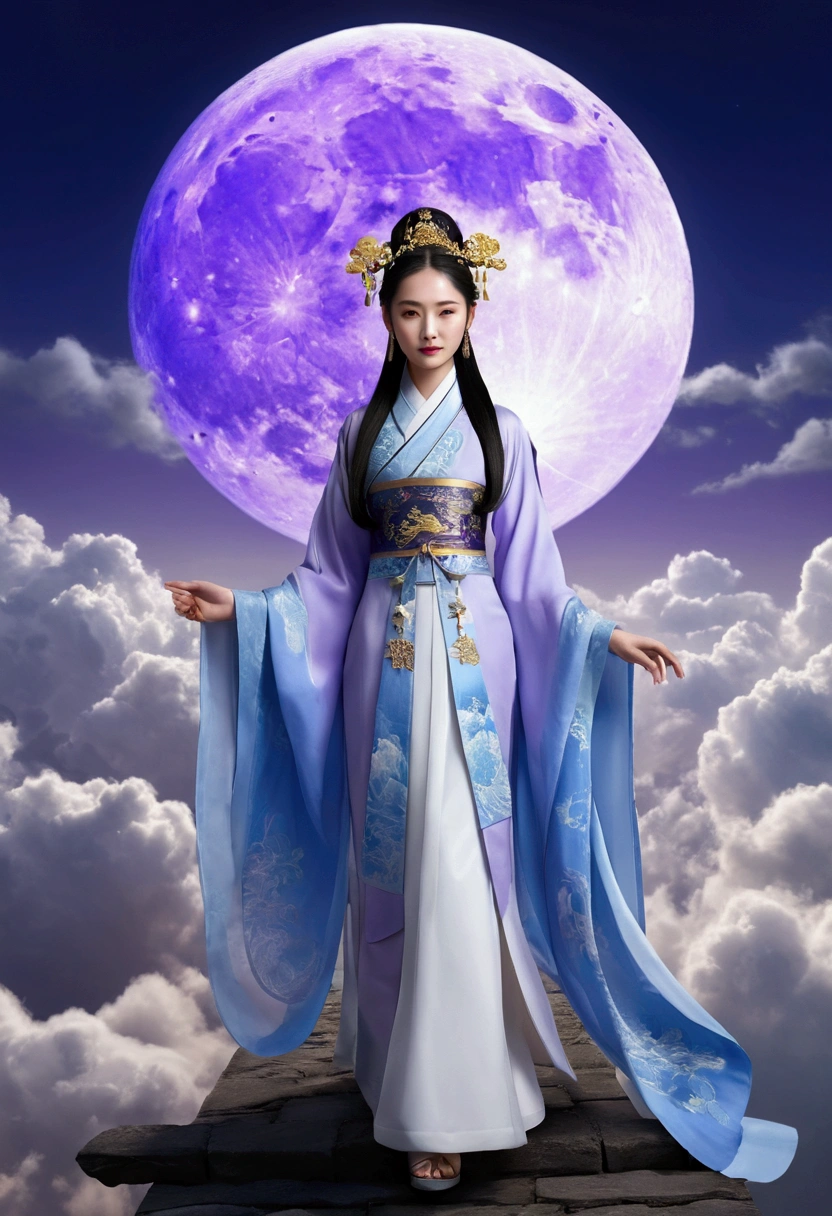masterpiece，Highest quality，Chinese style，In the sky, The clouds form a huge transparent and shining white goddess，Thick Clouds，The moon shines，Pilgrims&#39; Path，Ultra-realistic，Ultra-photorealism，lavender，8k，High resolution，super high quality，Masterpieces，