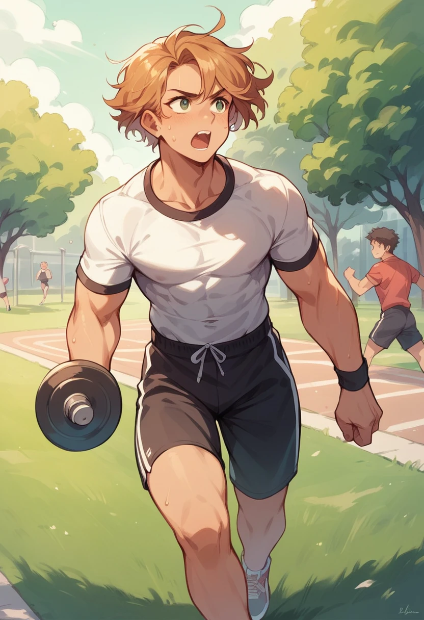 The person is running in a park or working out in a gym