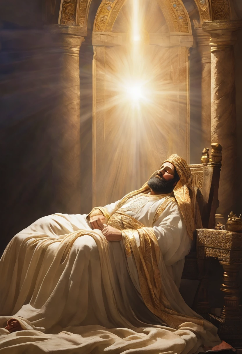 Create an image of the God of Israel, looking at a person while they sleep