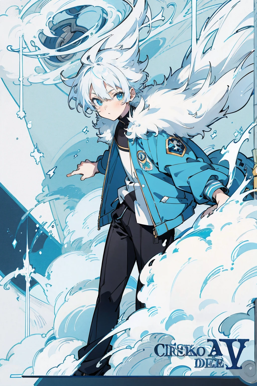 anime boy with black,blue and white hairs and blue eyes wearing a blue jacket, an anime drawing by Kamagurka, pixiv, auto-destructive art, anime visual of a cute girl, anime moe artstyle, anime style 4 k, detailed digital anime art, clean detailed anime art, cute anime girl, splash art anime , , anime style. 8k