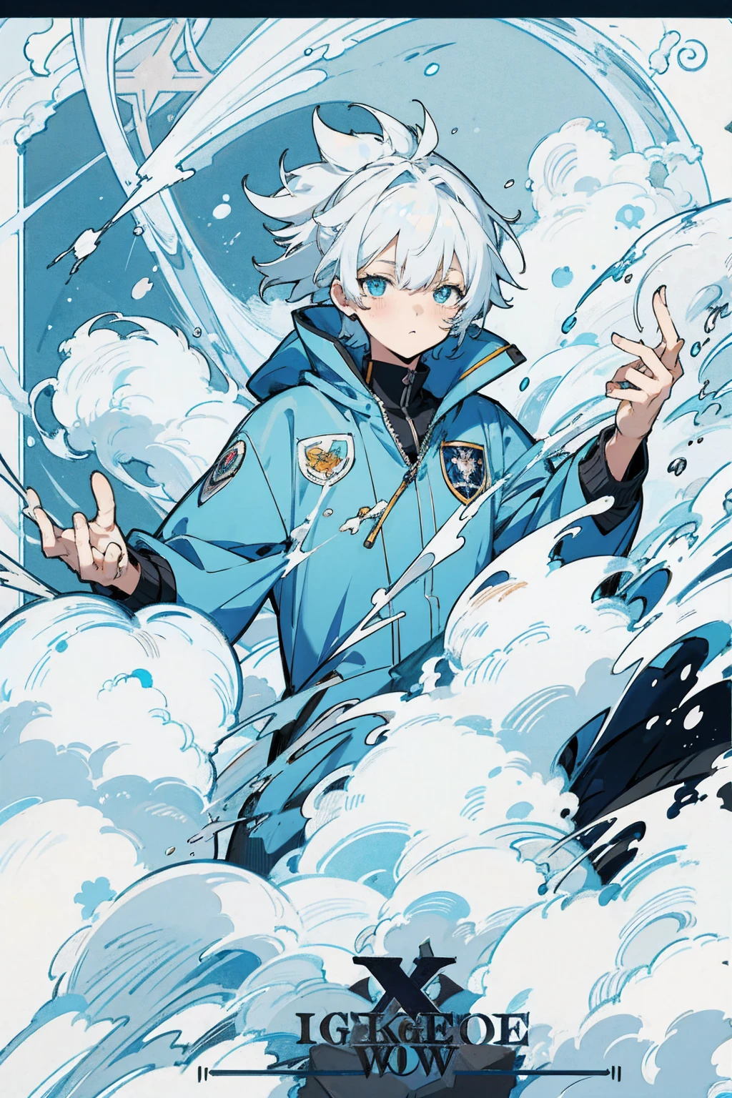 anime boy with black,blue and white hairs and blue eyes wearing a blue jacket, an anime drawing by Kamagurka, pixiv, auto-destructive art, anime visual of a cute girl, anime moe artstyle, anime style 4 k, detailed digital anime art, clean detailed anime art, cute anime girl, splash art anime , , anime style. 8k