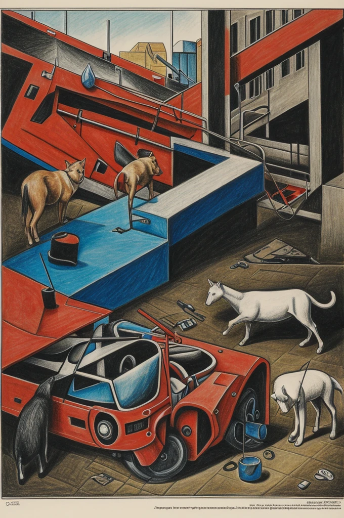 A postmodern drawing of the theme of animal abuse 