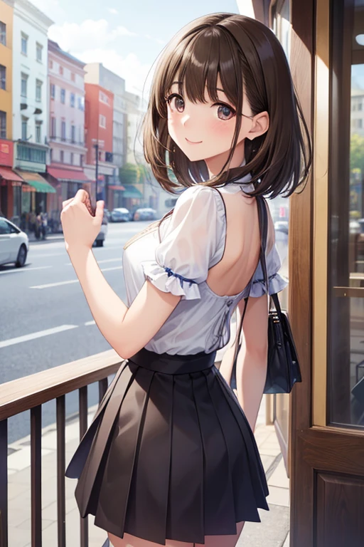 anegasaki nene、Shiny brown hair, short hair, (Beautiful brown eyes、Sparkling eyes, Fine grain)、smile、Ultra-detailed eyes、Very detailedな顔, Very detailedな目,

masterpiece, Highest quality, Very detailed, ,Fine details, Anime Style, One Girl, 22 years old, Cute Face、bangs, Tight waist、Cowboy Shot, Beautiful Eyes、 Light brown eyes、Cowboy Shot, Look at the photographer､ とってもCute Face, smile、Cute and sexy poses, arched back, Pleated skirt, Lace top, On the terrace of a stylish cafe in the city、Shallow depth of field