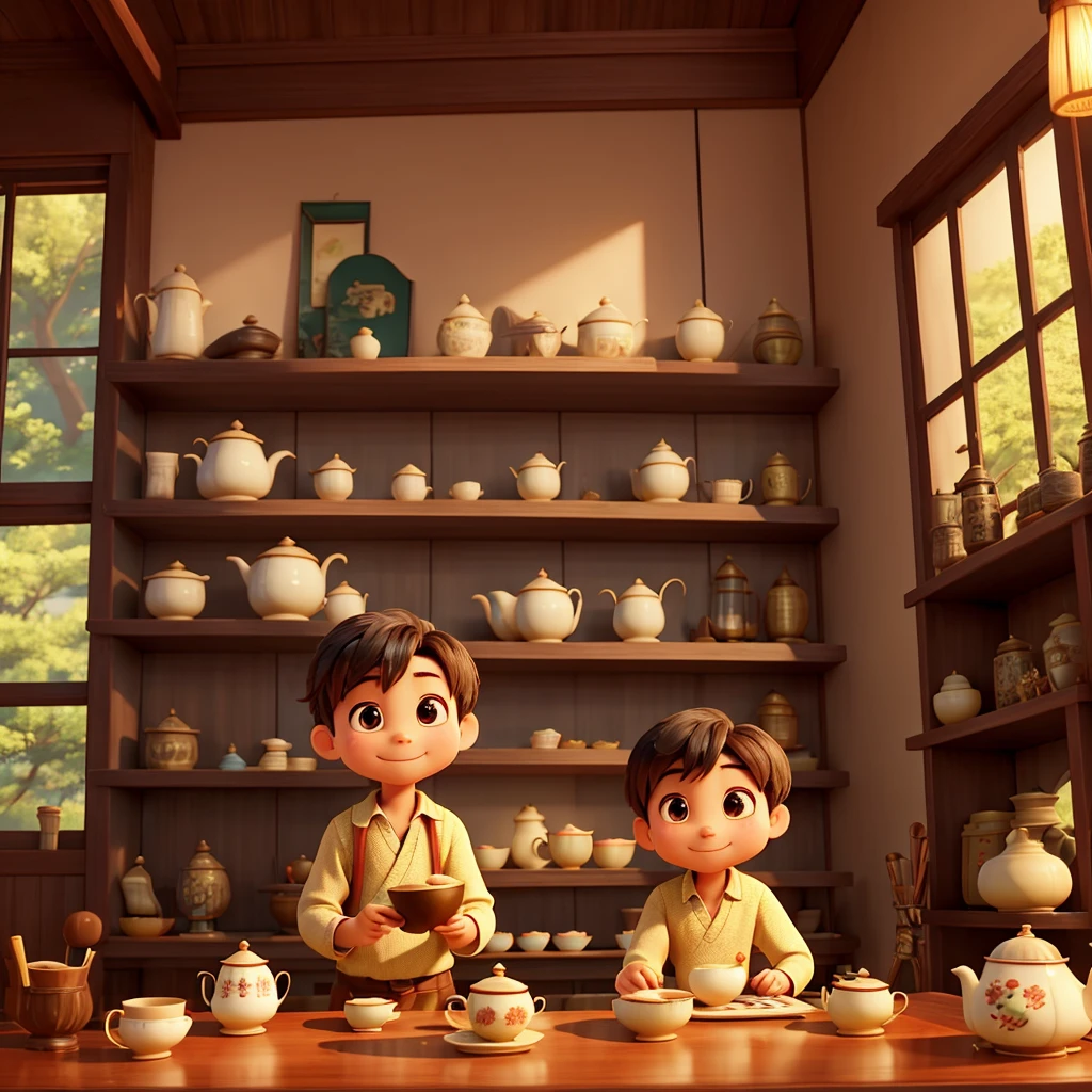 One afternoon,Xiao Ba sits in the corner of the teahouse,Holding a novel about love,Reading attentively。Dad brought a cup of hot tea.,Smiled at him:"Eight,Tea is coming,Drink slowly。”