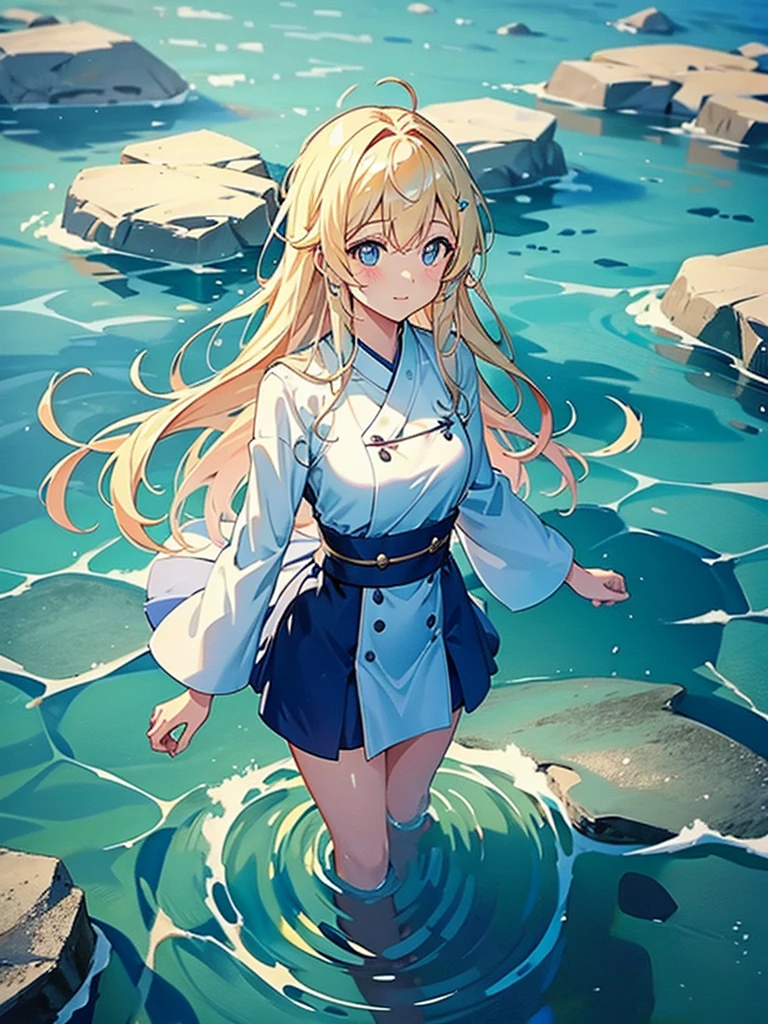 Woman walking on calm water, From above見下ろす構図, From above, Overlooking、From the top of your head
