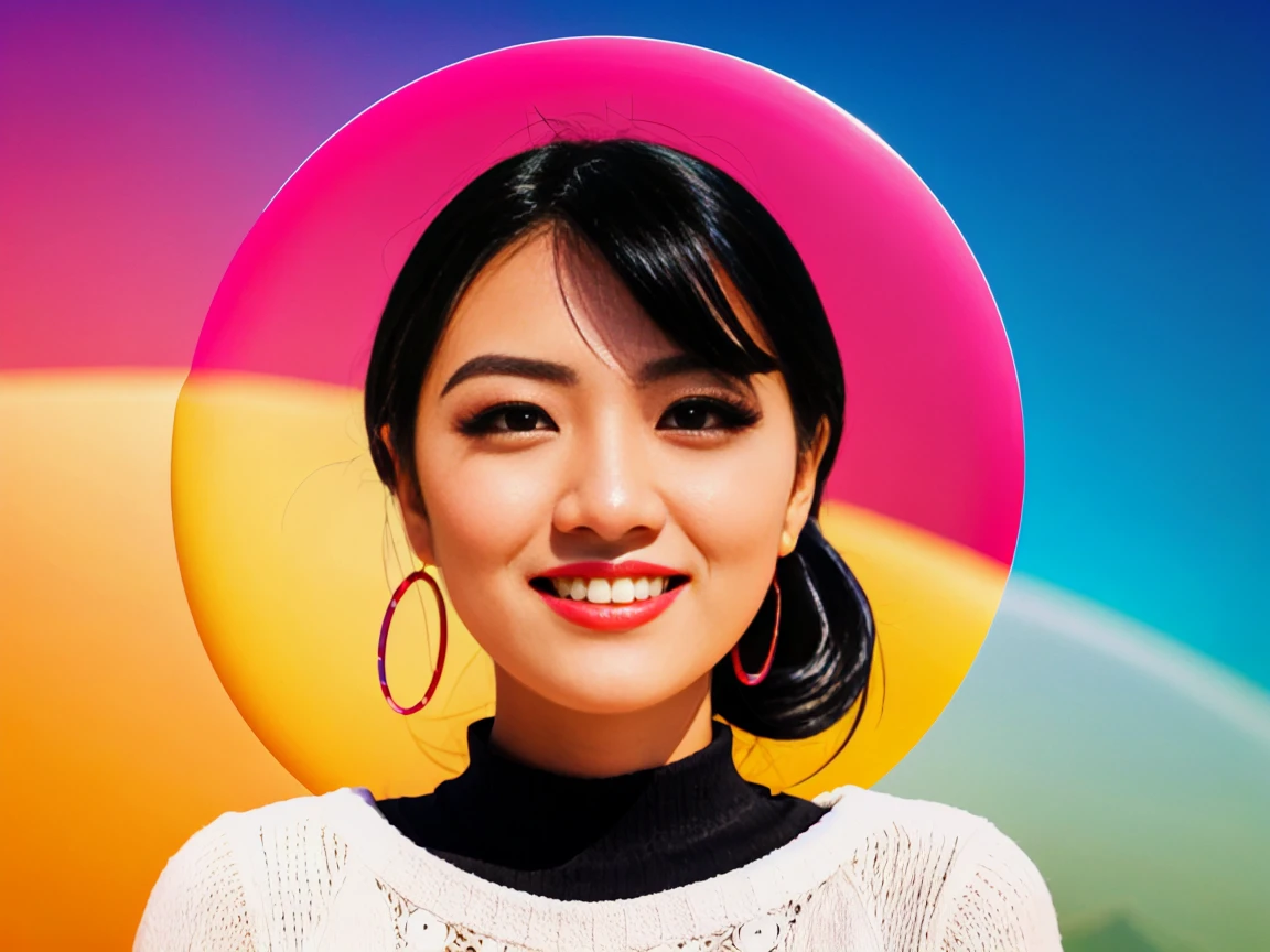 black hair, hair bobbles, wince, longeyelashes, solid circle eyes, light smile, fang, ccurate, Surrealism, drop shadow, anaglyph, stereogram, tachi-e, pov, atmospheric perspective, 8k, super detail, best quality
