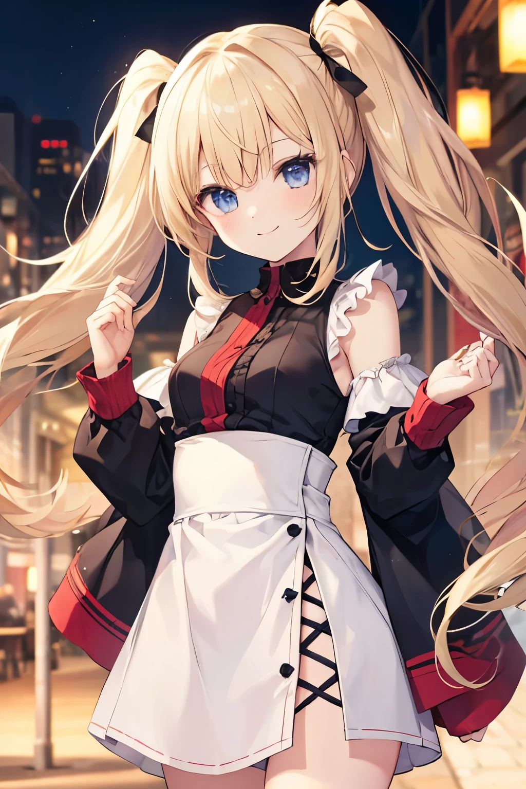 blonde blue eyes、 girl、small breasts、twin tails、girl、small breasts、smiling smile、Looks about 、Petan Musume、he is short