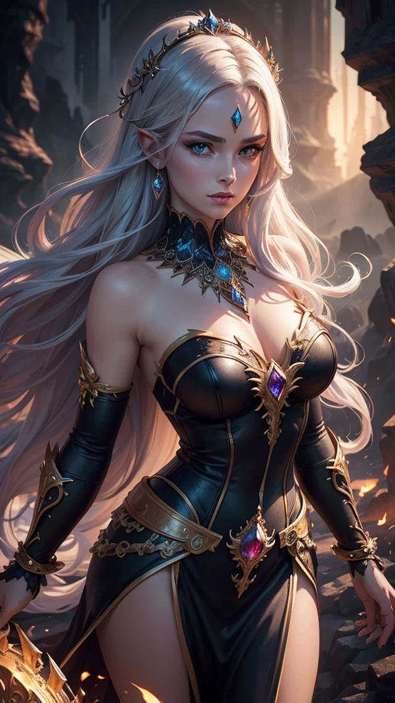 ((best quality)) , ((masterpiece)) , (detailed),D&D style portrait, fantasy, digital art, gorgeous Female Elemental, Gem-studded, High Contrast, detailed face, dynamic dramatic beautiful full taking, epic, fine artistic composition, magical, aesthetic, rich deep colors, advanced cinematic perfect light, highly contrasted, illustrious, sunny, highly color focused, flowing