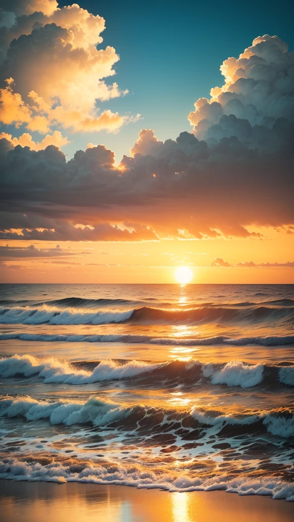 summer,Ocean,Sky Sky,(sunset),Orange-yellow monochromatic tones,High saturation,low brightness,Film Stock Photos,Professional photography,Wide Wide Shot,High angle view,High Sharpness,