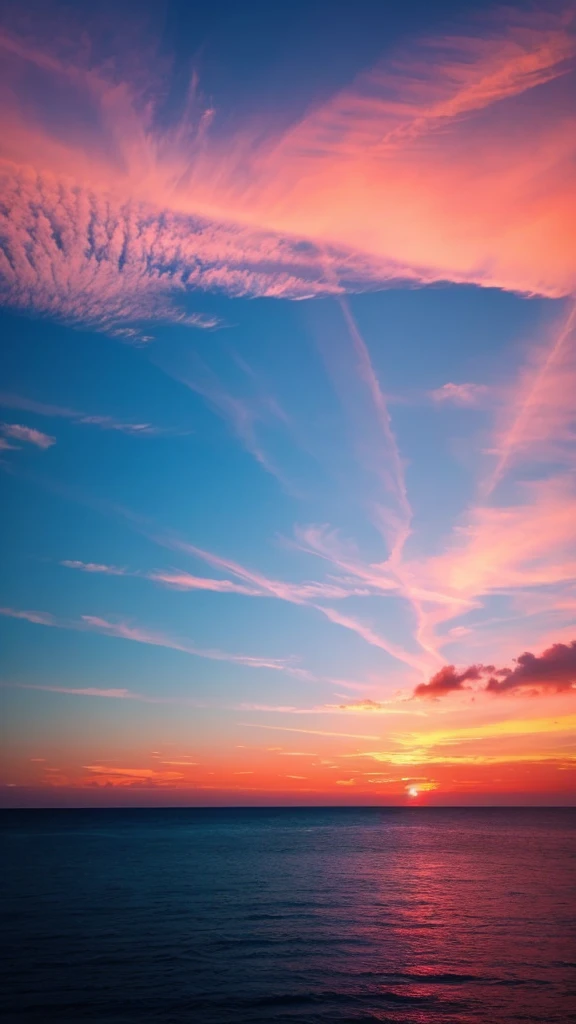 We had a beautiful sunset,The background is the sea,Colorful Sky,Surreal colors,Colorful sunset,Colorful Sky,Beautiful skyの反射,Beautiful sky,Fantastic atmosphere 8K,Colorful flowing clouds,Colors reflected in the sea,Surreal Sky,Red and blue reflections,Fire Reflection,Beautiful sky,Beautiful and spectacular sunset,Beautiful dreamy landscape,Beautiful sky