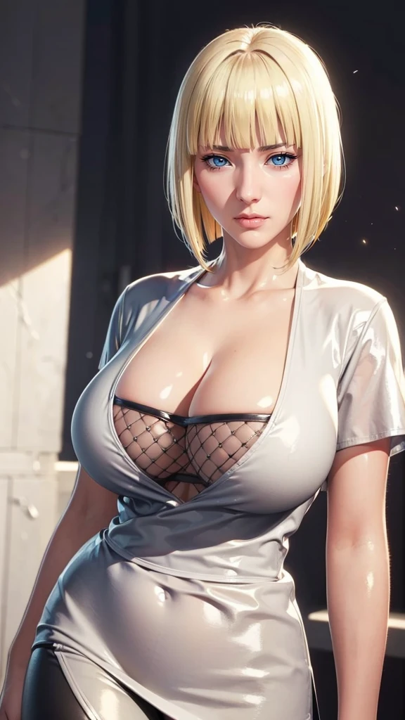 (（（Perfect body,White and tender skin,（（（BLACK KIMONO, CLEAVAGE, VAMBRACES,）））,（（（Samui, Blue eyes, blonde hair, short hair, bangs, blunt bangs,）））,((masterpiece)),high resolution, ((Best quality at best)),masterpiece,quality,Best quality,（（（ Exquisite facial features,Looking at the audience,There is light in the eyes,Poker face）））,Look up at the sky，From below）））,（（（Light and shadow,Huge breasts，Plump buttocks）））,（（（Looking at the camera,black background,)））),