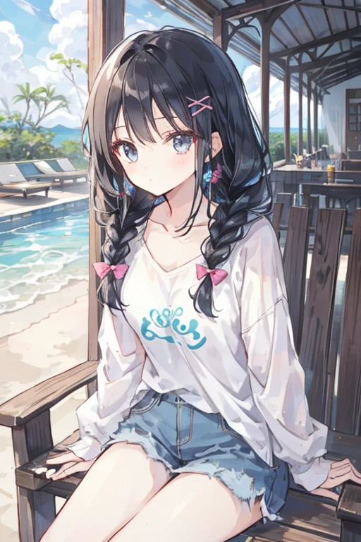 One girl, Resort, relaxation, Casual Theme、Black hair braids