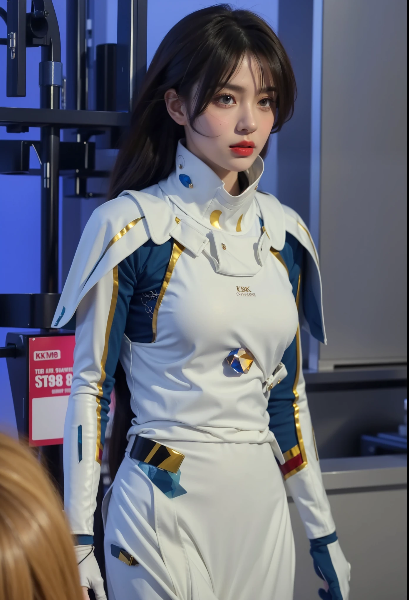 Very detailed, Delicate face, Photorealistic style, Stock Photography ,  Colorful, Surrealism, Realistic textures, Dramatic Lighting, Distiller 800  (8K, original photo, Better quality, masterpiece: 1.2), Very detailed, (Extremely delicate skin: 1.2), 8k Ultra HD, SLR camera, Soft Light, high quality， Frozen queen,, Snow Castle，Blue pupils，Wear red lipstick，Tattoo Queen，Gorgeous clothing，Gemstones, diamonds, gold jewelry，8K quality，breasts   symmetrical