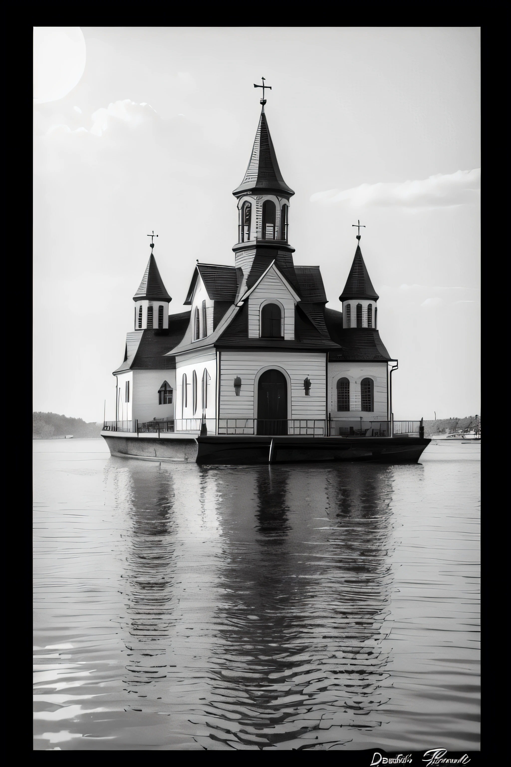 ((drawning)), ((detailded)), ((black andwhite)), several floating churches