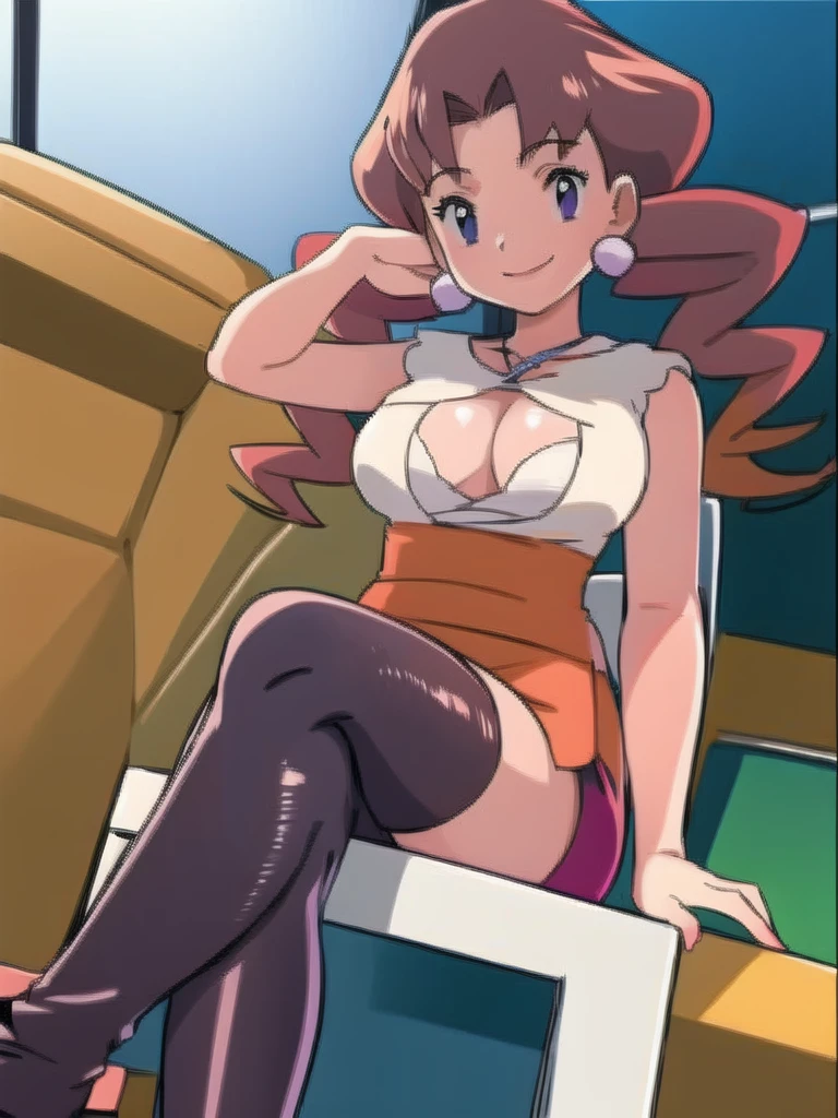 pov, Ranma21, a girl, red hair, braid, single braid, long hair, braided ponytail, crossed legs, looking at viewer, dick flash, penis, foreskin, couch