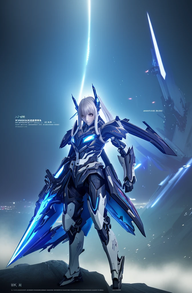 A woman in a futuristic suit holds a sword in front of the city, best anime 4k konachan wallpapers, beautiful clear face(Rain waves_haneame:1.5),Cyberpunk anime girl mecha, Mecha cyber armor girl, 動漫Mecha aesthetics, Mecha aesthetics, Modern mecha anime, anime wallpaper 4k, anime wallpaper 4k, Female mecha, from Arknights, Badass Anime 8K