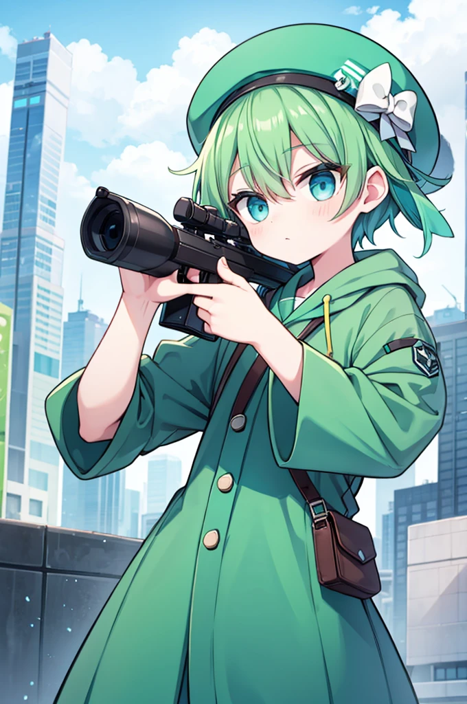 boy Green Hair Blue clothes White hat Sniper