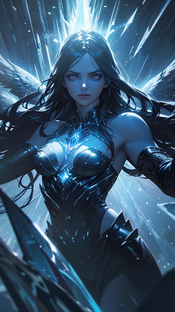 A beautiful angel of fire and an icy demon, fantasy, best quality, 8k, ultra-detailed, masterpiece, photorealistic, dramatic lighting, vibrant colors, intricate details, cinematic composition, epic scale, awe-inspiring, chiaroscuro, dramatic contrast, dark and moody atmosphere, ethereal and otherworldly