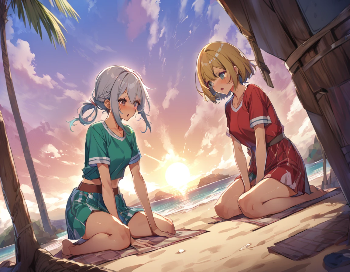 Maam on the beach、lesbian 、Metamorphosis、Tears、red blush、discreet breasts、Woman peeing、is crying、Touching the crotch、Opening legs