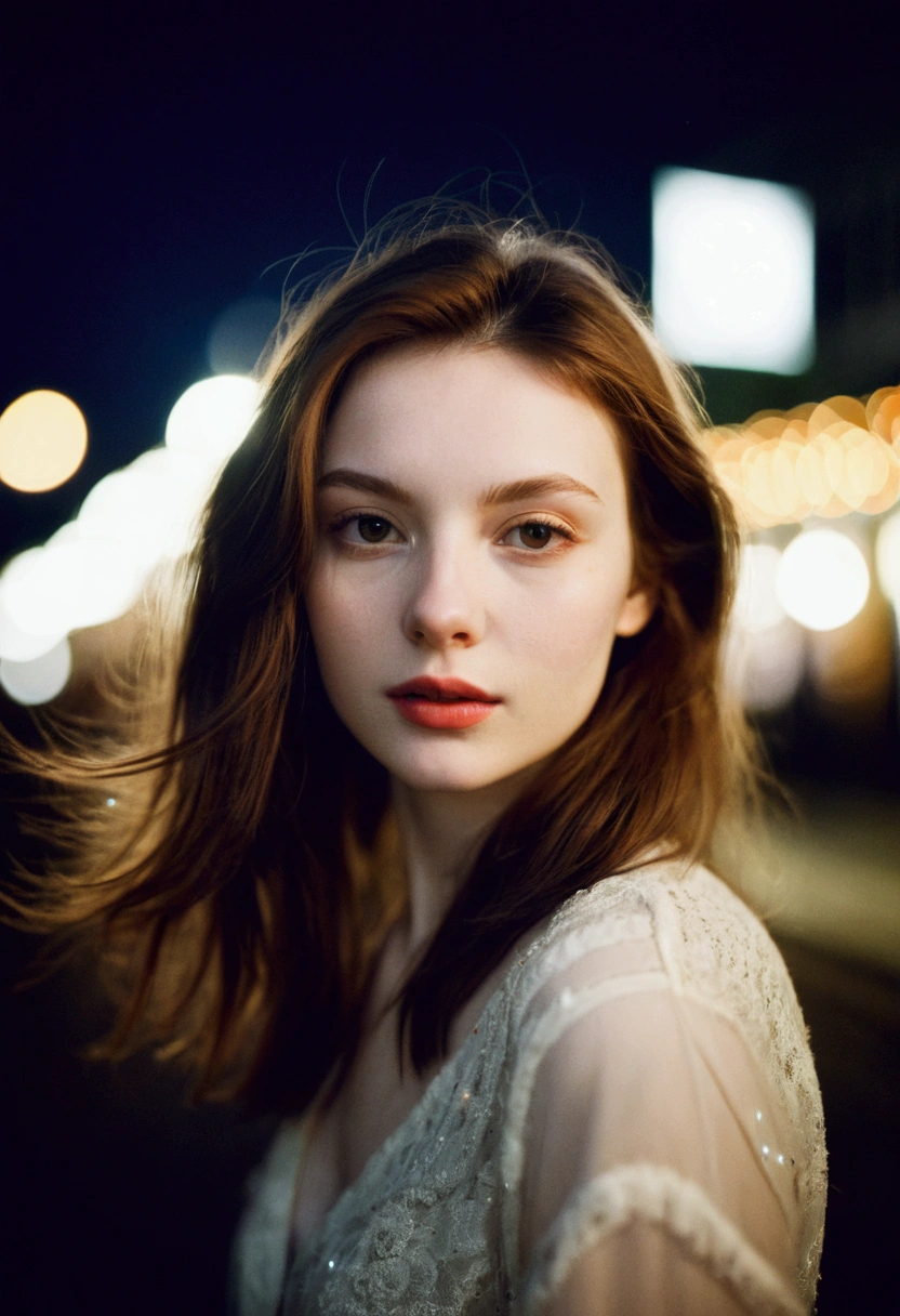 polaroid photo, night photo, photo of 24 y.o beautiful woman, pale skin, bokeh, motion blur