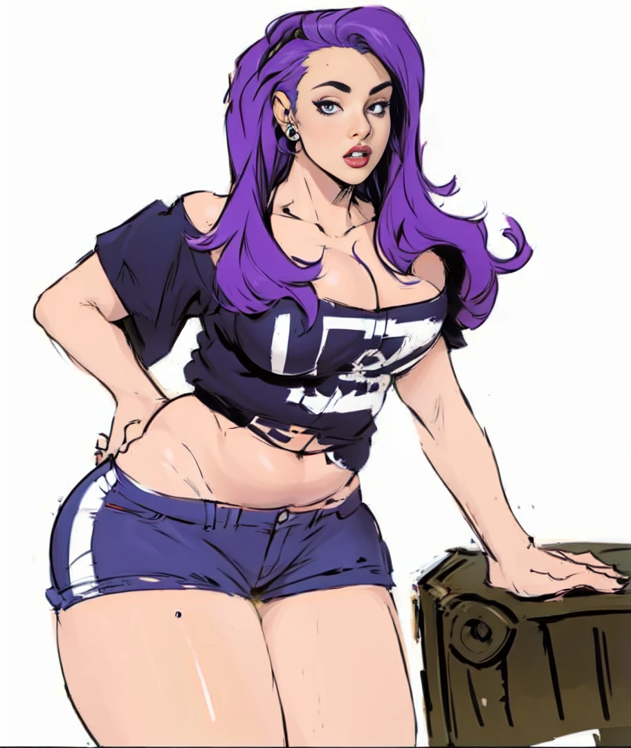 ((masterpiece)), best quality, (8k, best quality, masterpiece: 1.2), ultra-detailed, woman with perpul hair and big and larg hips large tits large chest , fat legs , fat ass , curvy figer