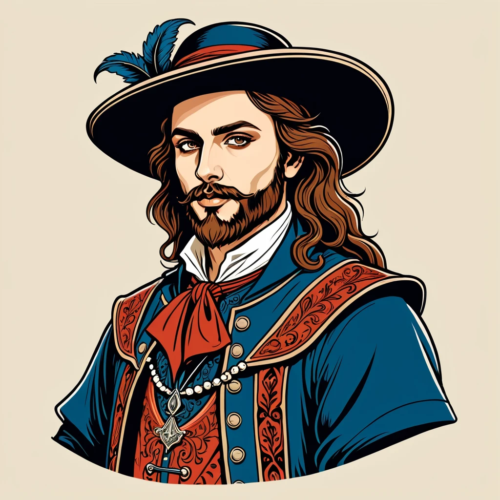 warlock in french folk outfit, vector graphics, strong contours