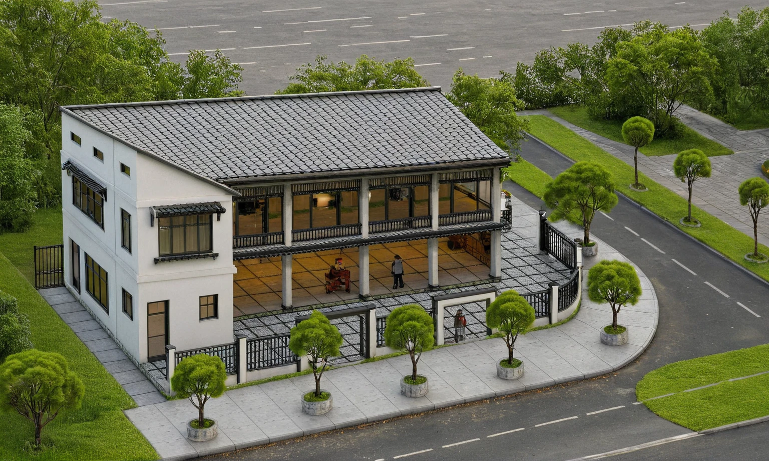 Raw photo,Masterpiece, high quality, best quality, authentic, super detail,
exterior, outdoors, house style indochine on the street ,aiaigroup
road,pavement, grass, trees, sky, cloud, (day:1.1)Raw photo,Masterpiece, high quality, best quality, authentic, super detail, exterior, outdoors, house style indochine on the street ,aiaigroup road,pavement, grass, trees, sky, cloud, (day:1.1), house at intersection corner, green trees, overhead shot, tiled roof, street