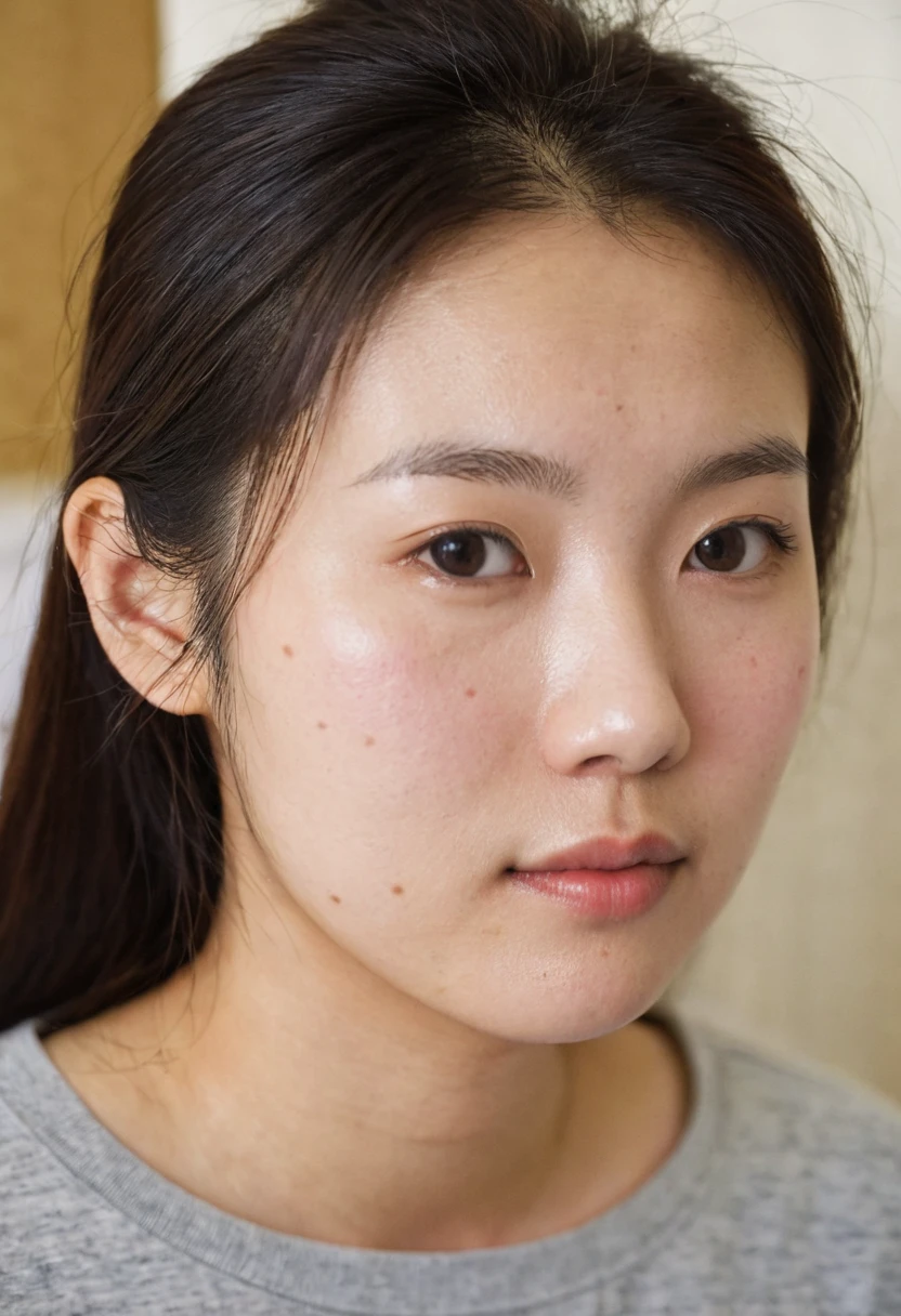 Japanese May in the bedroom , She is twenty years old and has a mole on the right side of her cheek.