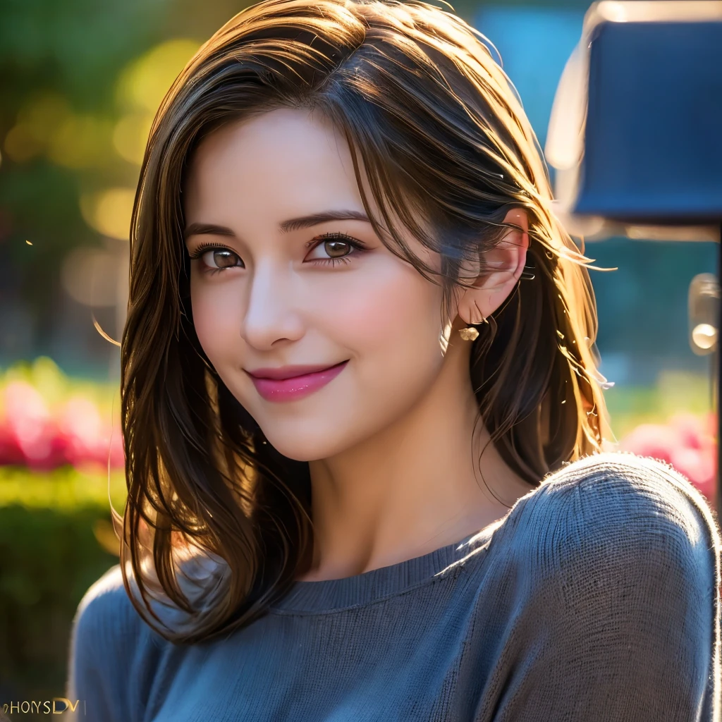A gorgeous milf, smiling shyly with rosy cheeks, medium length hair in ponytail, hot casual sexy outfit, lover, outdoor, dating, intimate, detailed face, beautiful eyes, lush lips, intricate hairstyle, warm lighting, soft focus, photorealistic, cinematic composition, romantic atmosphere, (best quality,4k,8k,highres,masterpiece:1.2),ultra-detailed,(realistic,photorealistic,photo-realistic:1.37),HDR,UHD,studio lighting,ultra-fine painting,sharp focus,physically-based rendering,extreme detail description,professional,vivid colors,bokeh,portrait