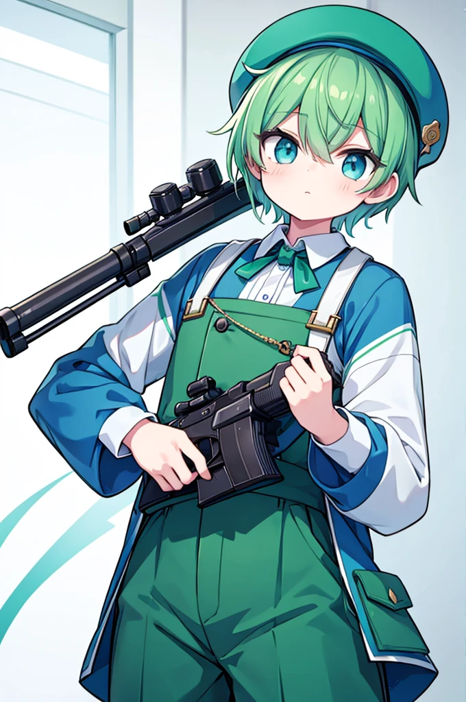 boy Green Hair Blue clothes White hat Sniper