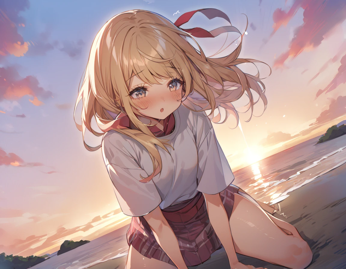 One cute girl with big asturbation in cowgirl position、Rubbing your with your left hand、Playing with the mansuji with the right hand、Deserted island at sunset