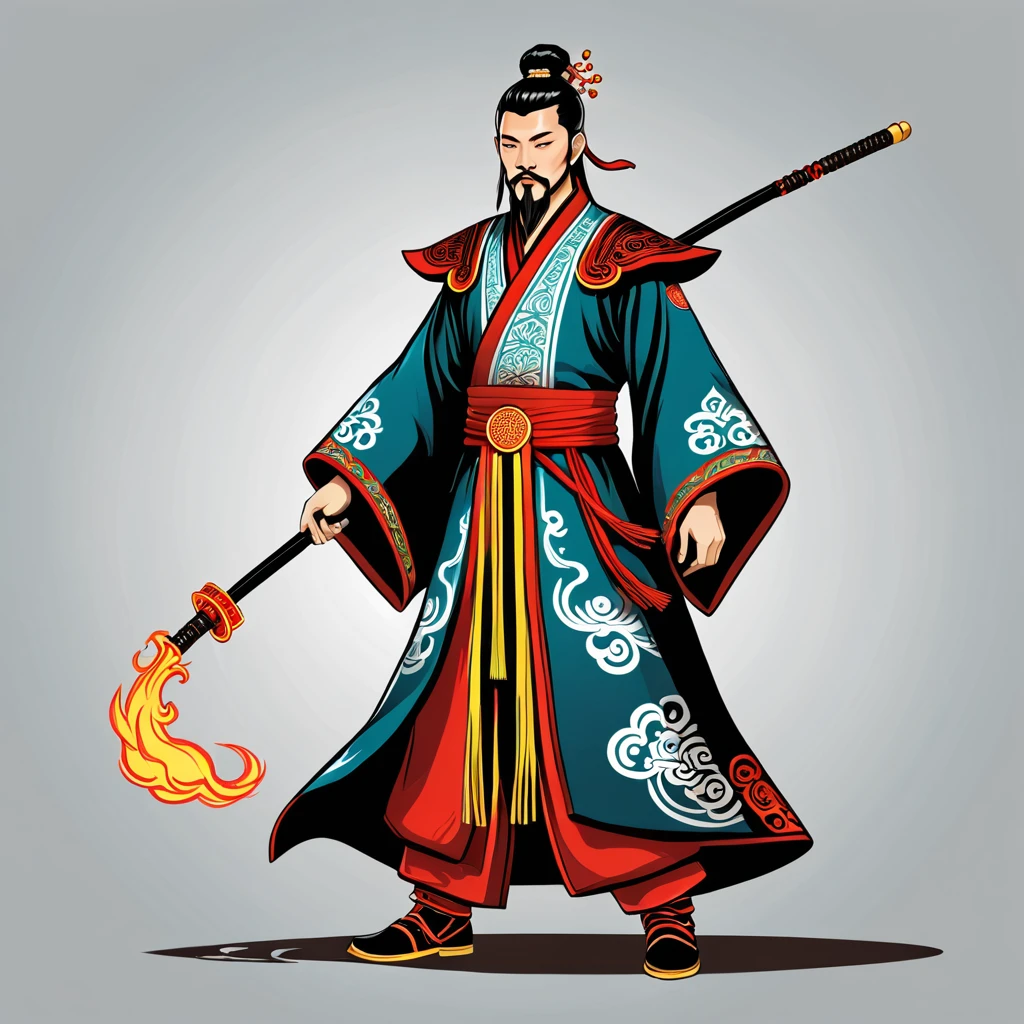 warlock in chinese folk outfit, vector graphics, strong contours
