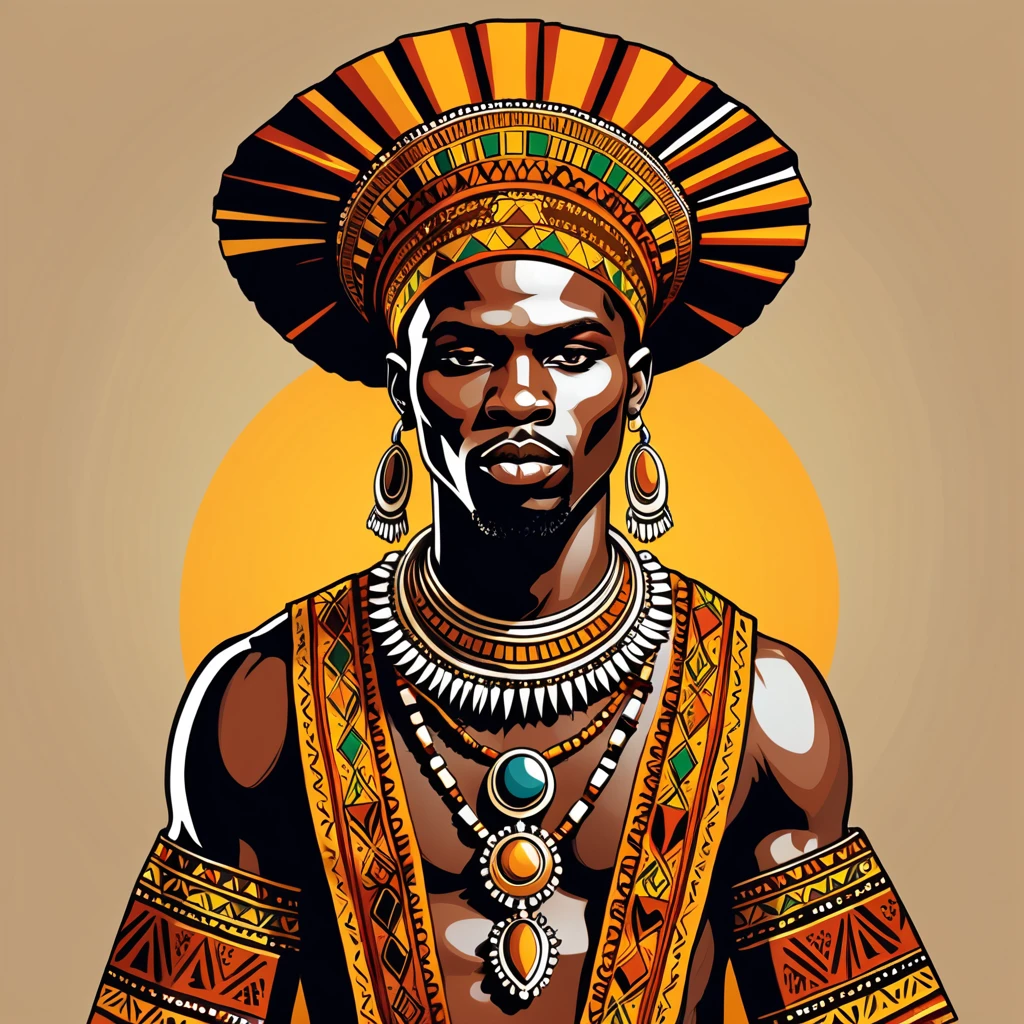 warlock in african folk outfit, vector graphics, strong contours
