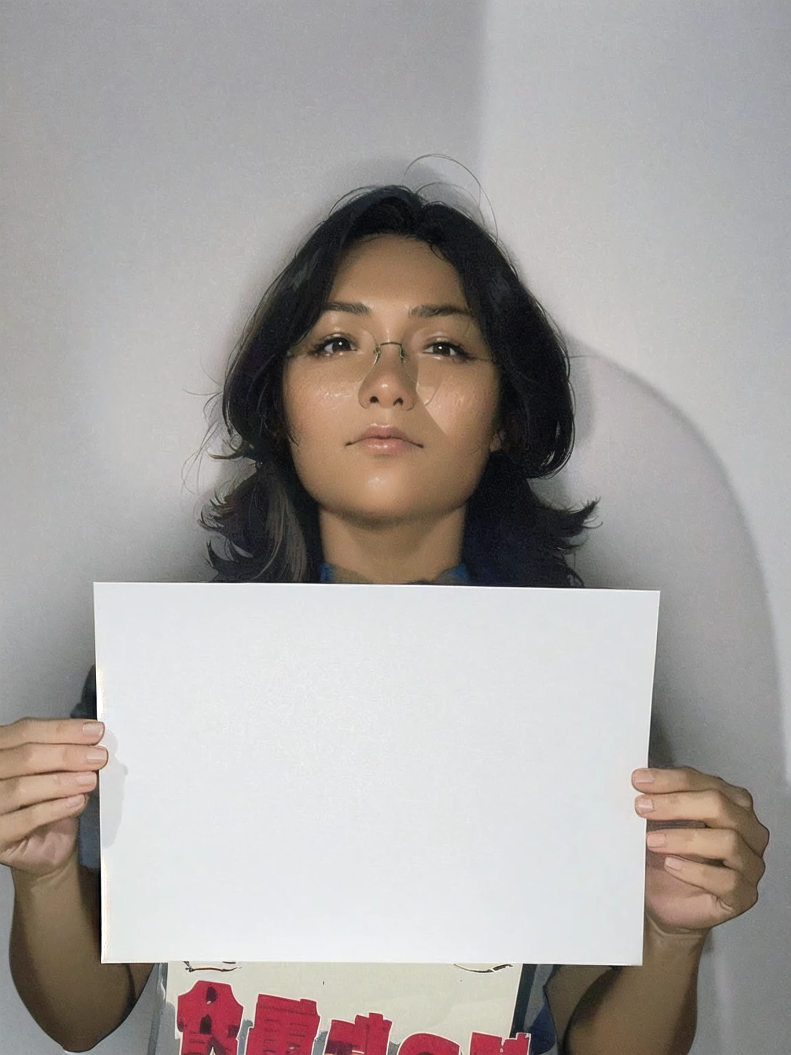 A indian girl with holding white blank paper and write on paper