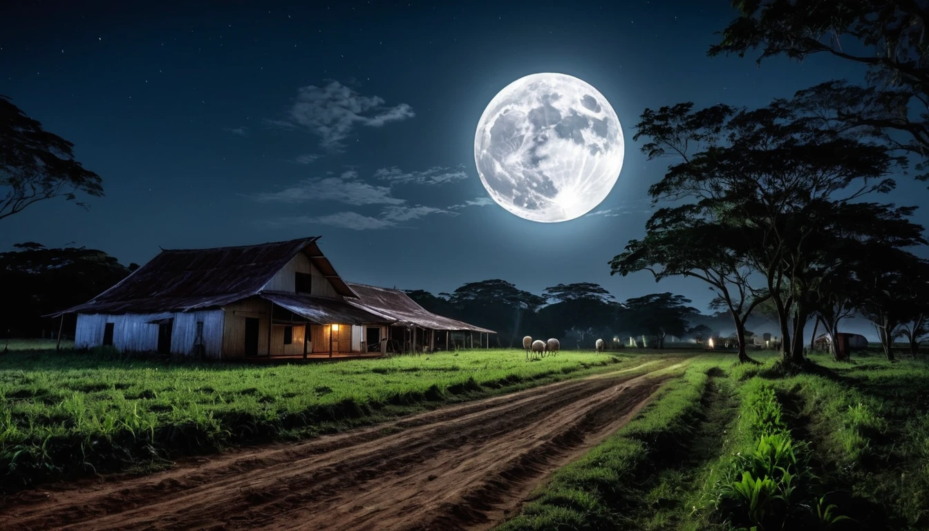 A Scary horror image It was a full moon night, in the interior of Goiás, on a farm far from Goiânia. PICTURE REALISTIC, high resolution, 8k