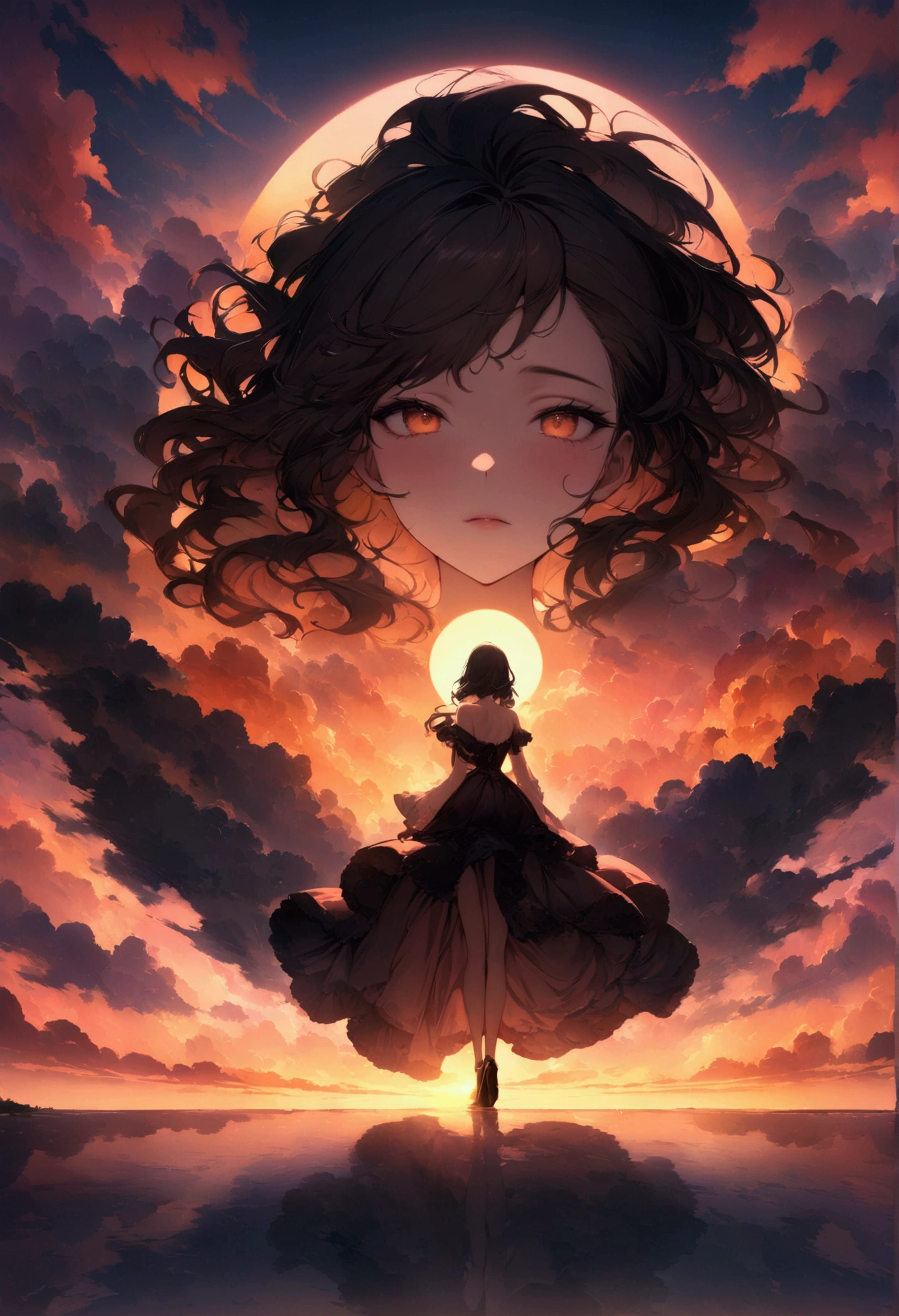 ((masterpiece, Highest quality, High resolution)), ((Highly detailed CG integrated 8K wallpaper)), There is a plane flying in the sky at sunset, Cloudy sunset, The sun rising in the sky is strong, moody Sunset in the background, It's an orange-tinted sky outside, Sunset under cloudy sky, sky setting, Sunset in the background, dusk Sunset in the background, It's sunset, Sunset in the background, Background Sky, Background Sky, Dramatic Sky