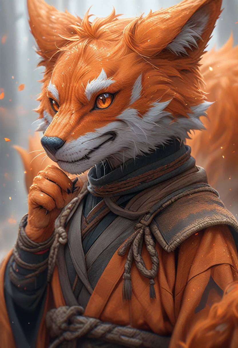 A fox's androgynous daughter,anime,Flat Chest,masterpiece, so beautiful, Sword in right hand,