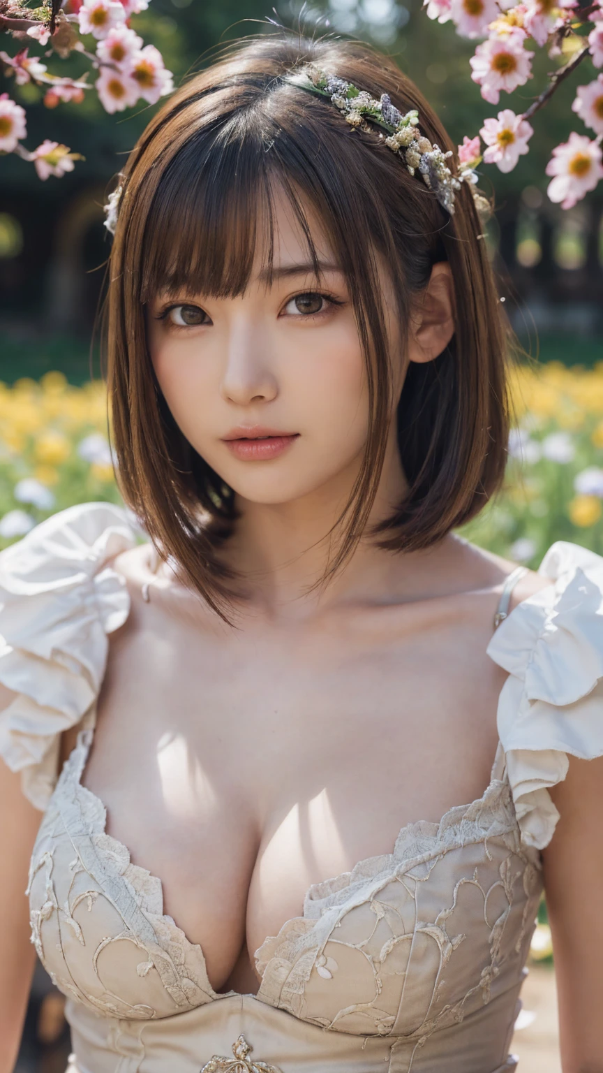 One Girl, (beautiful girl, Delicate girl:1.3), (:1.3),
break, (Medieval Armor:1.2),
break, (Flower Field background:1.2),
break, Very beautiful eyes, (Symmetrical eyes:1.3),
break, (Big Breasts:1.3), Brown eyes, Parted bangs, Brown bob cut hair, Round face, cute,
break, (Eye and facial details:1.0),
break, (masterpiece, Highest quality, Very detailed, Detailed face, 8k)