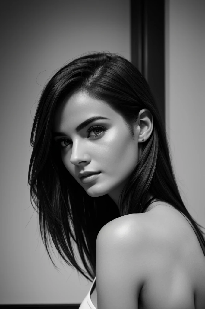 Black and white image of attractive woman