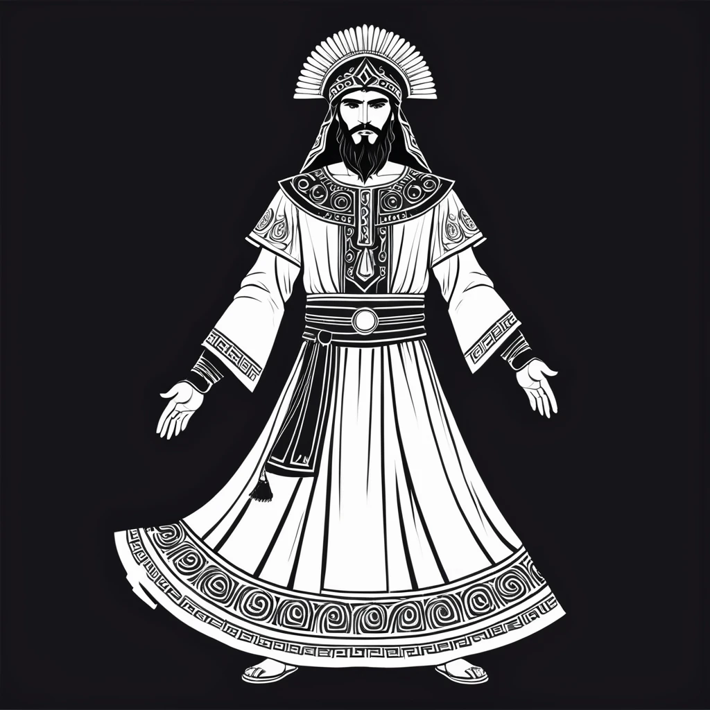 warlock in greek folk outfit, vector graphics, strong contours