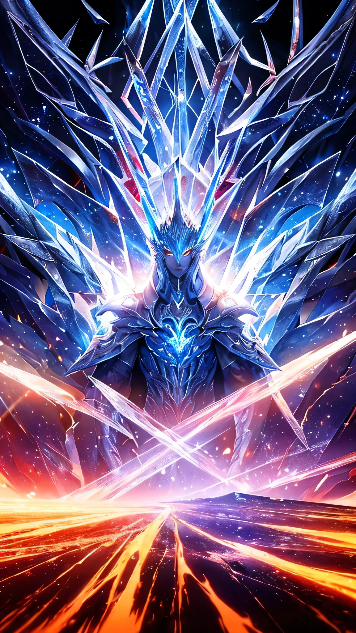 A beautiful angel of fire and an icy demon, fantasy, best quality, 8k, ultra-detailed, masterpiece, photorealistic, dramatic lighting, vibrant colors, intricate details, cinematic composition, epic scale, awe-inspiring, chiaroscuro, dramatic contrast, dark and moody atmosphere, ethereal and otherworldly