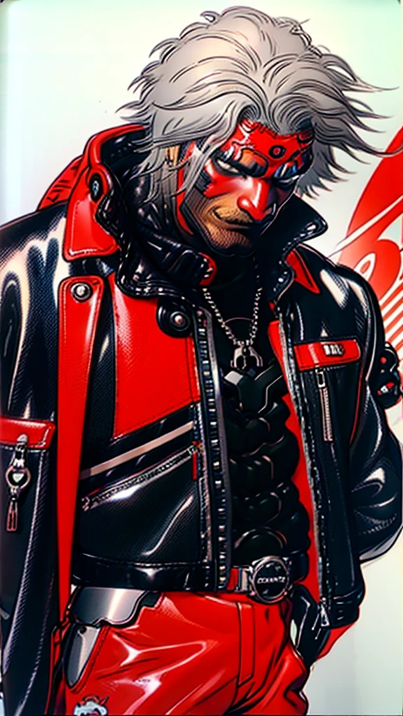 lion dance whole body cyber punk Japan Leather jacket Gray Hair AKIRA male Fantasy
