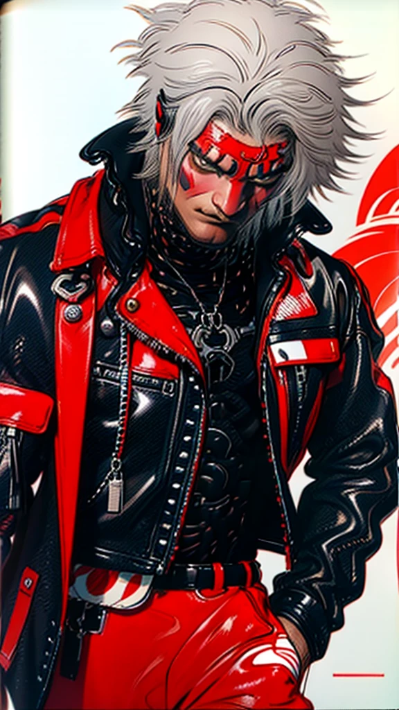lion dance whole body cyber punk Japan Leather jacket Gray Hair AKIRA male Fantasy