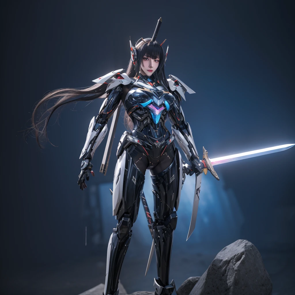 A woman in a futuristic suit holds a sword in front of the city, best anime 4k konachan wallpapers, beautiful clear face(Rain waves_haneame：1.5),Cyberpunk anime girl mecha, Mecha cyber armor girl, 動漫Mecha aesthetics, Mecha aesthetics, Modern mecha anime, anime wallpaper 4k, anime wallpaper 4k, Female mecha, from Arknights, Badass Anime 8K